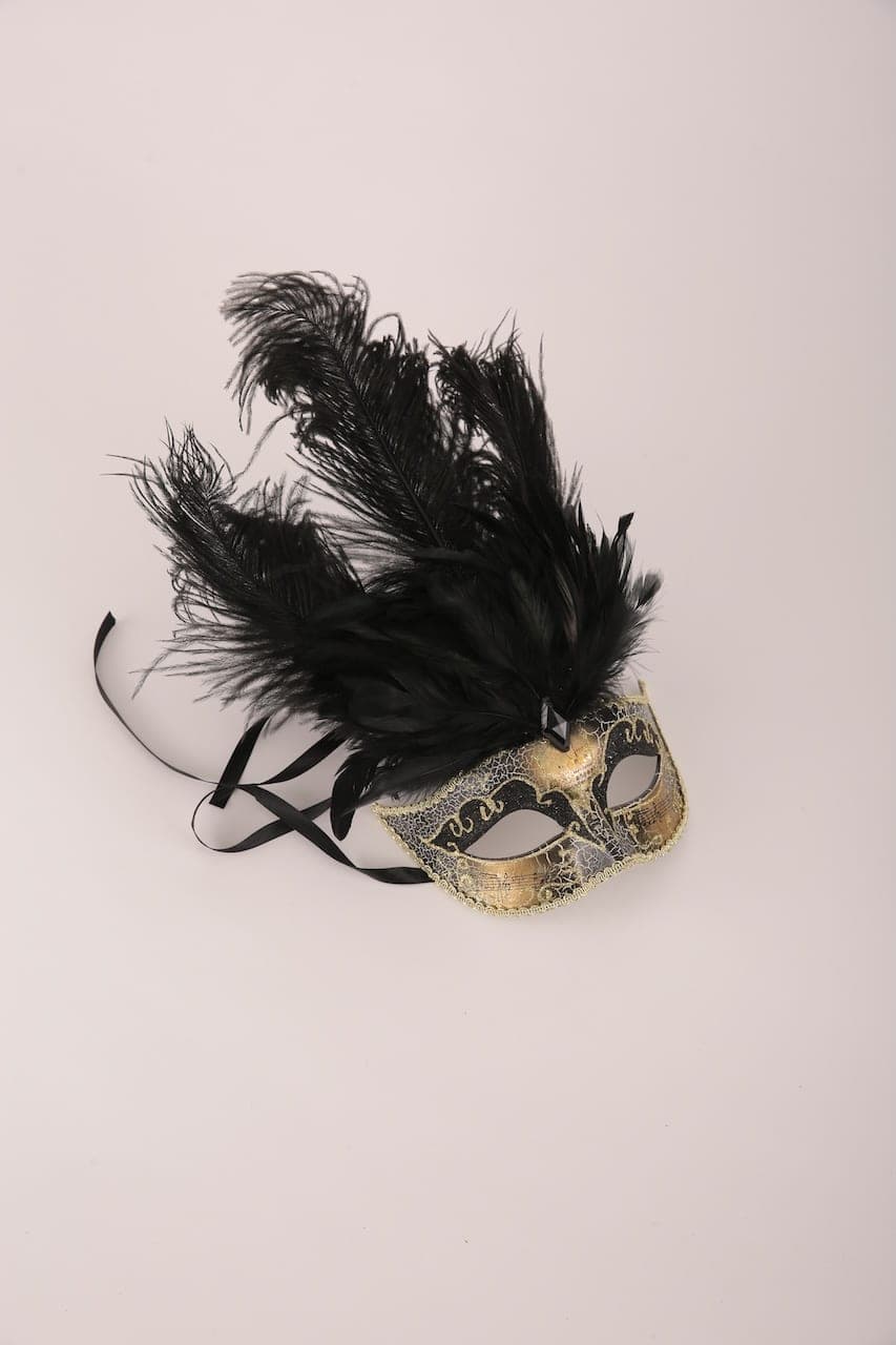 Maske venezianisch schwarz gold Feder – Foto 3