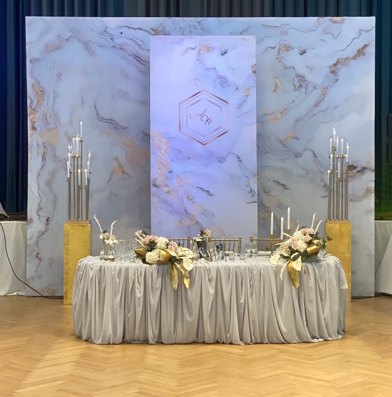 Hintergrundstoff bedruckt Marmor grau blau gold – 3 m hoch – Foto 2