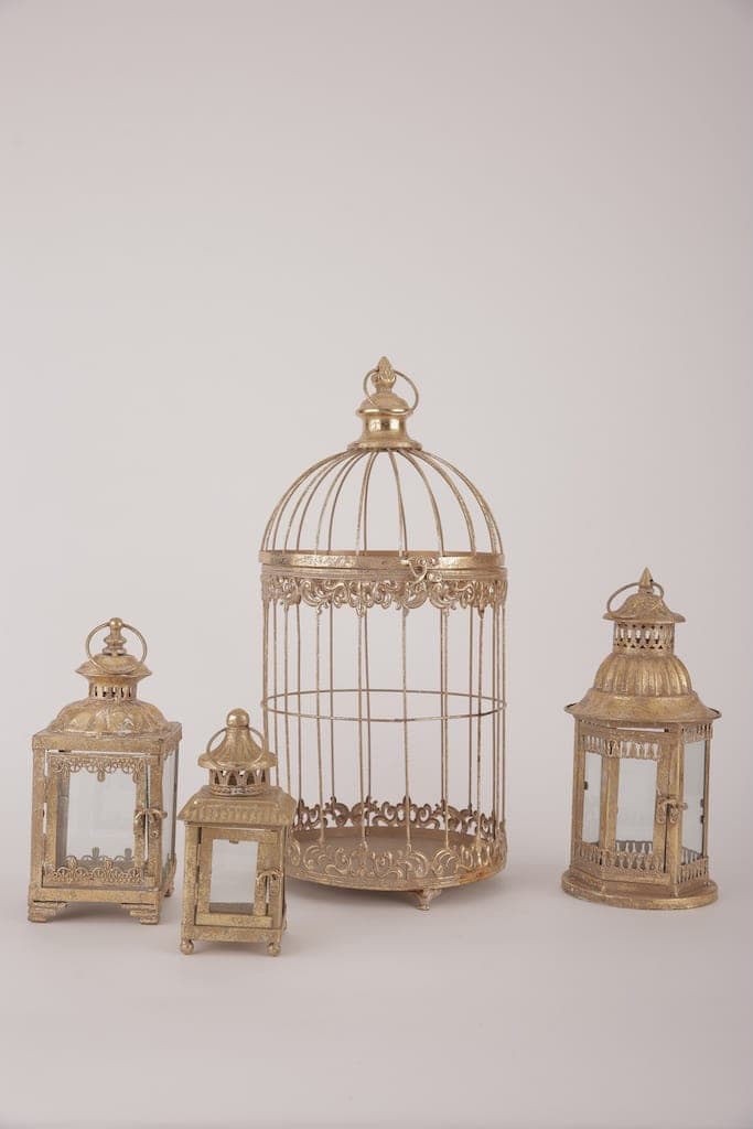 Laternen gold – 20-37cm & Käfig gold – 59 cm